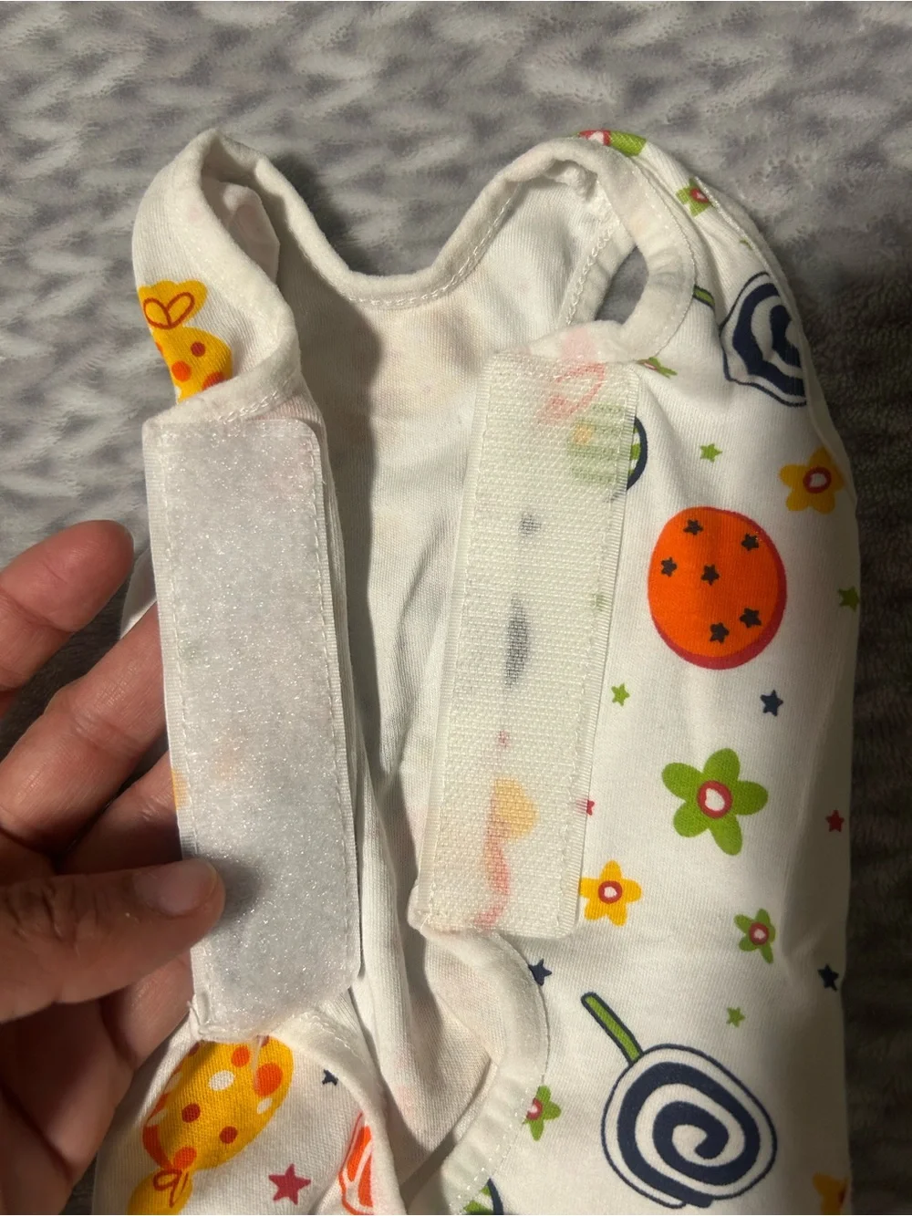Soft Cotton Kitty Recovery Vest - White with Orange & Multicolor Prints